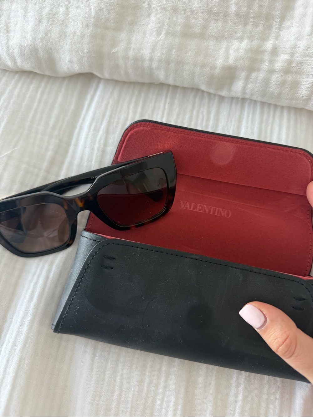 Valentino Black Sunglasses with Red-Lined Case